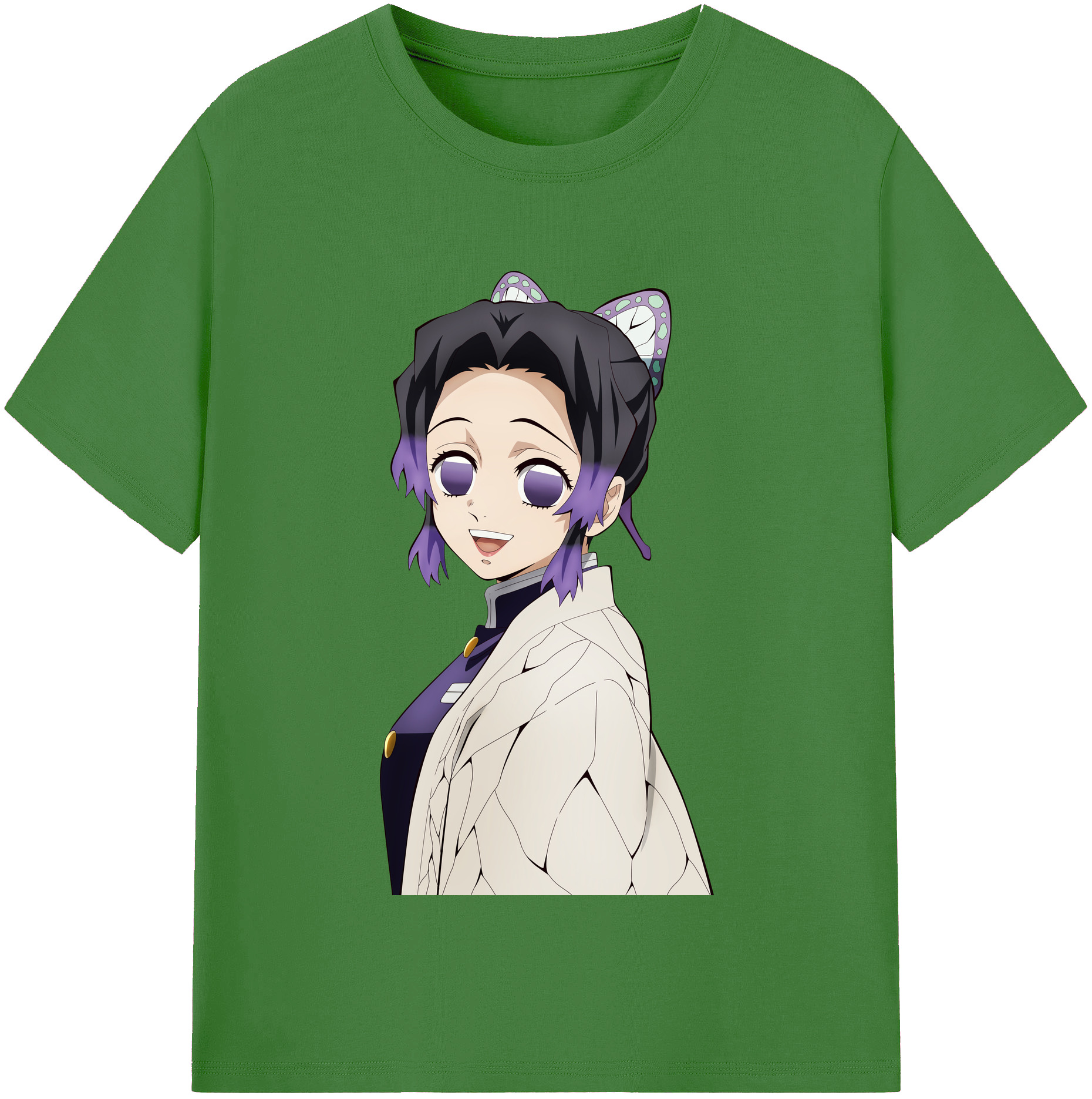 （画像用） 鬼滅の刃（きめつのやいば）蟲柱-胡蝶 しのぶ／こちょう しのぶ Kochou Shinobu レディースカジュアルプリントTシャツ（綿100％）
